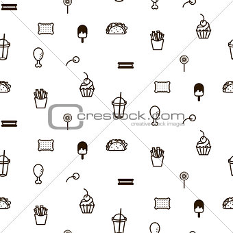 Fast food sweet icon style seamless vector pattern.