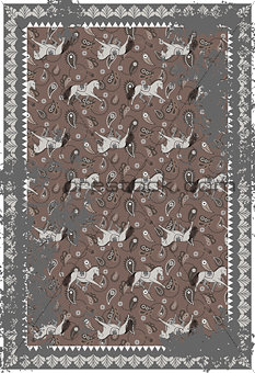 Horse and paisley grey brown vector carpet design.