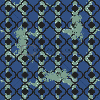 Brushed quatrefoil blue seamless vector pattern.