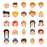 Colorful set of faces in flat design