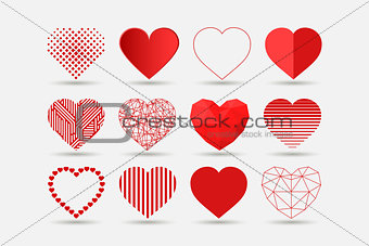 Collection of hearts icons in different styles - creative design. Happy Valentines Day vector set