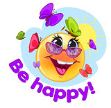 Happy emoticon, with blue background for messenger and applicati