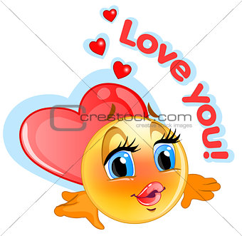 Loved emoticon sticker with blue background for messenger and ap