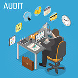 Auditing, Tax process, Accounting Isometric Concept