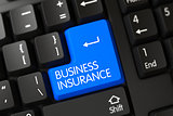 Keyboard with Blue Key - Business Insurance. 3d