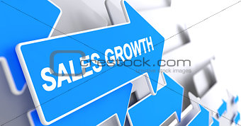 Sales Growth - Inscription on the Blue Pointer. 3D.