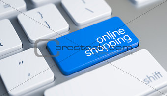 Online Shopping - Text on the Blue Keyboard Button. 3D.