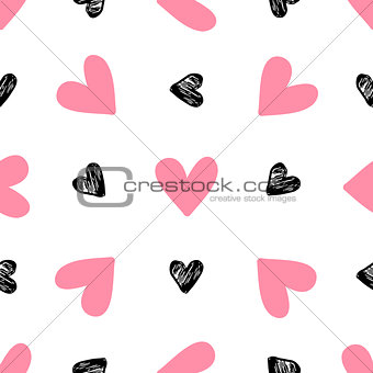 Pattern with pink and black hearts