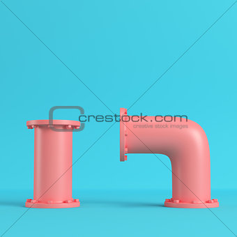 Red water pipes on bright blue background in pastel colors