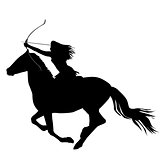 Black silhouette of an amazon warrior woman riding a horse  