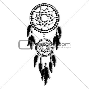 Hand-drawn dream catcher with feathers