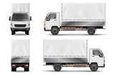 Semi truck isolated on white. Commercial realistic cargo lorry mockup. Delivery truck vector template from side, back, front View.