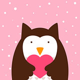 Cartoon owl, heart illustration.