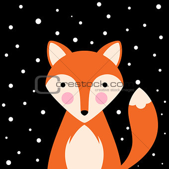Cartoon flat illustration- funny, cute fox.