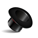 Black cylinder hat with red ribbon