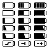 Battery flat black icon set vector illustration isolated on white background