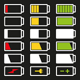 Battery flat icon set vector illustration isolated on gray background