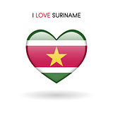 Love Suriname symbol. Flag Heart Glossy icon on a white background