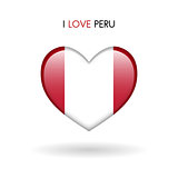 Love Peru symbol. Flag Heart Glossy icon on a white background