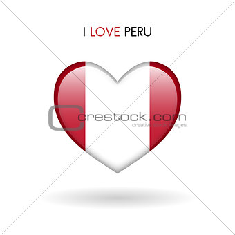 Love Peru symbol. Flag Heart Glossy icon on a white background