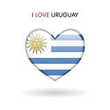 Love Uruguay symbol. Flag Heart Glossy icon on a white background