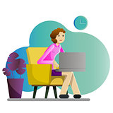 Girl freelancer with laptop vector illustration