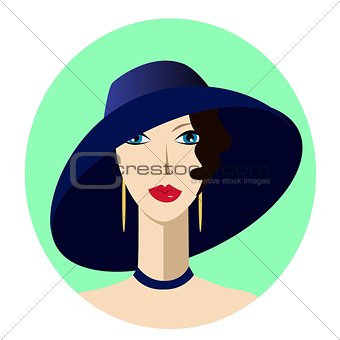 Portrait art deco woman in wide-brimmed hat