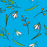 Snowdrops and mimosa flowers decorative seamlees pattern. Love spring vector illustration.