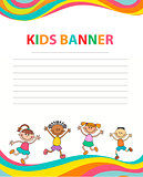 happy children run on the banner vector template colorful backround