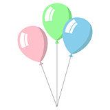 Three balloons pastel colors on white background