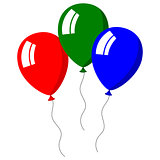 Three balloons bright colors on white background