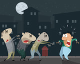 Zombies attacking a man