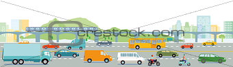 Highway with big city illustration