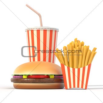 Hamburger, french fries and cola fast food meal