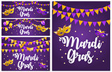 Mardi Gras Brochure Collection Set  Template.Celebration Greeting Card Backround. Vecor Illustration