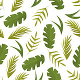 Seamless pattern with tropical leaves on white background