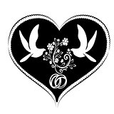 heart and doves with flourishes