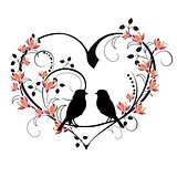 heart with birds and flourishes