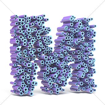 Purple blue font made of tubes LETTER M 3D