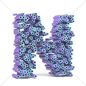 Purple blue font made of tubes LETTER N 3D