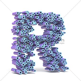 Purple blue font made of tubes LETTER R 3D