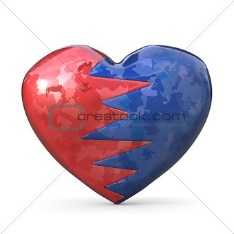 Broken heart, two pieces, red and blue one. 3D