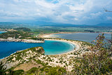 View of Voidokilia beach in the Peloponnese region of Greece, from the Palaiokastro
