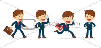 Set of businessman working character design. Flat office cartoon