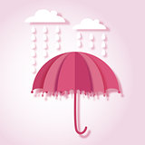 paper art vector illustration with umbrella and rain drops