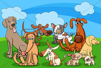 dog characters group cartoon illustration