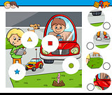 match pieces puzzle with kid boys and toys