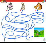 paths maze game with farm animal characters