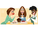 Three women and desserts