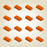 Set of 3d bricks in isometric, vector illustration.
